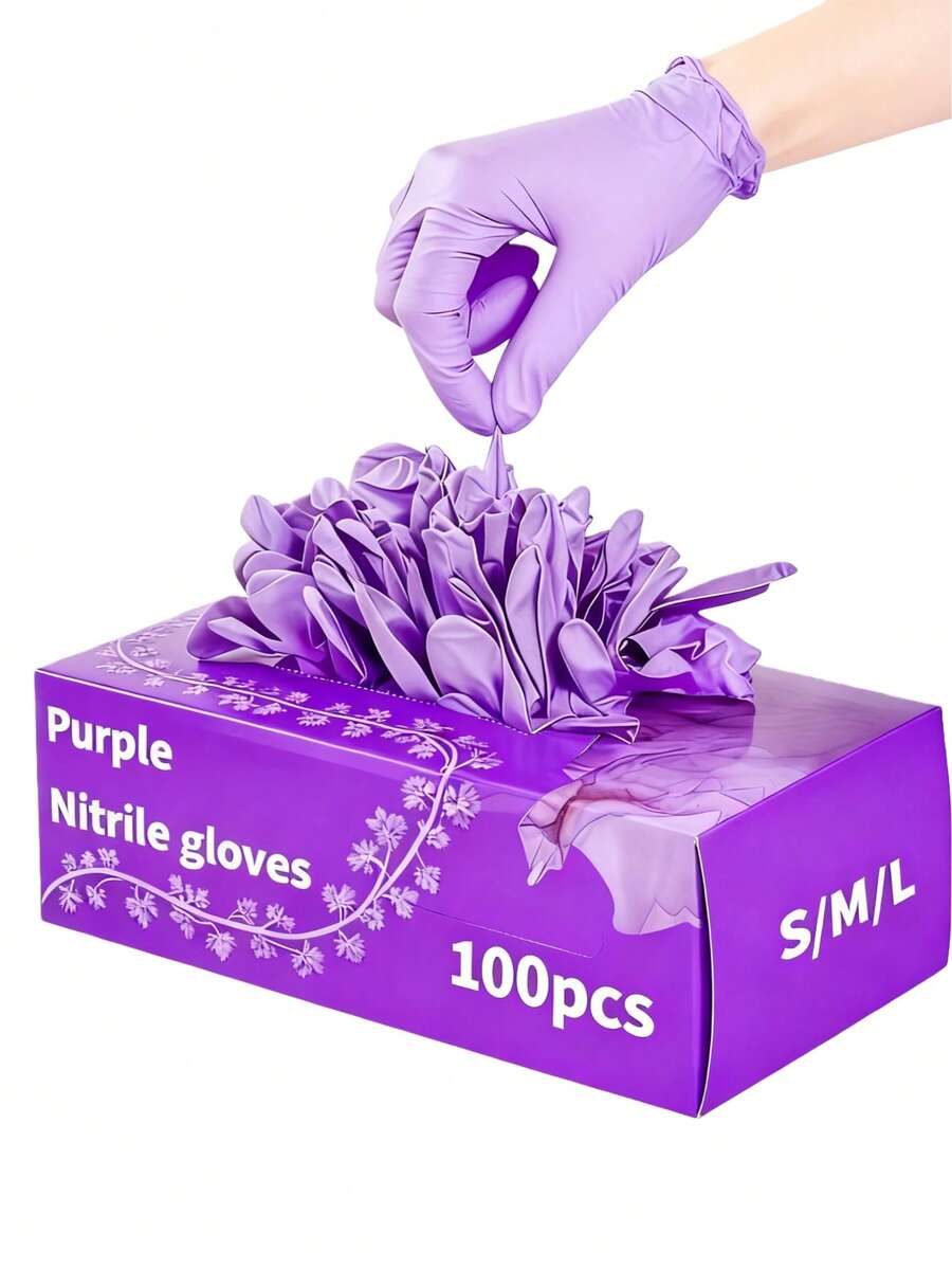 Latex Disposable Glove - 100/50/4pcs Disposable Purple Nitrile Gloves, Powder-Free,