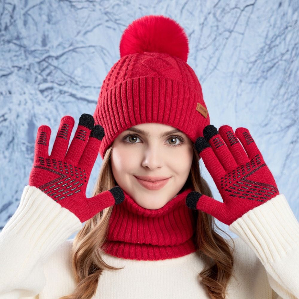 3pcs Hiking Solid Color Hat Sc - Wool Glove Lined incelemesi ve fiyatı