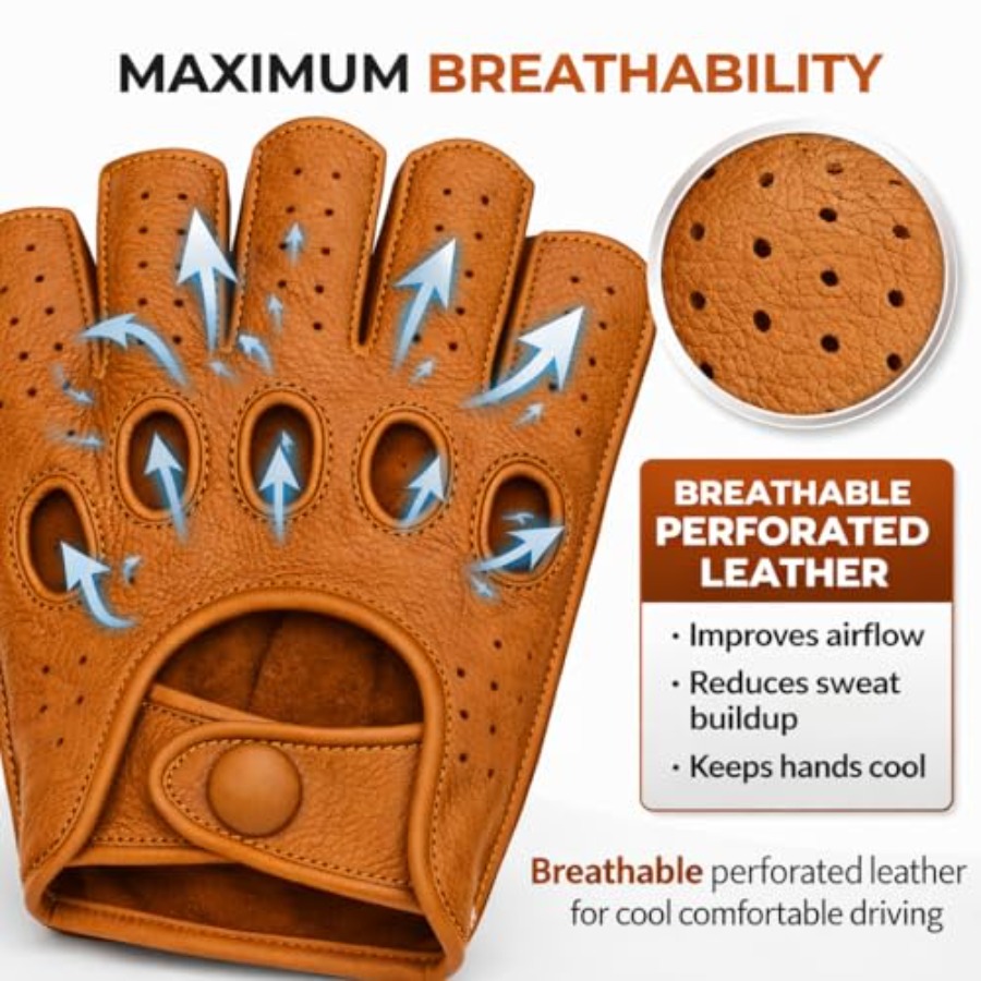 Mens fingerless leather drivin - Leather Driving Glove incelemesi ve fiyatı