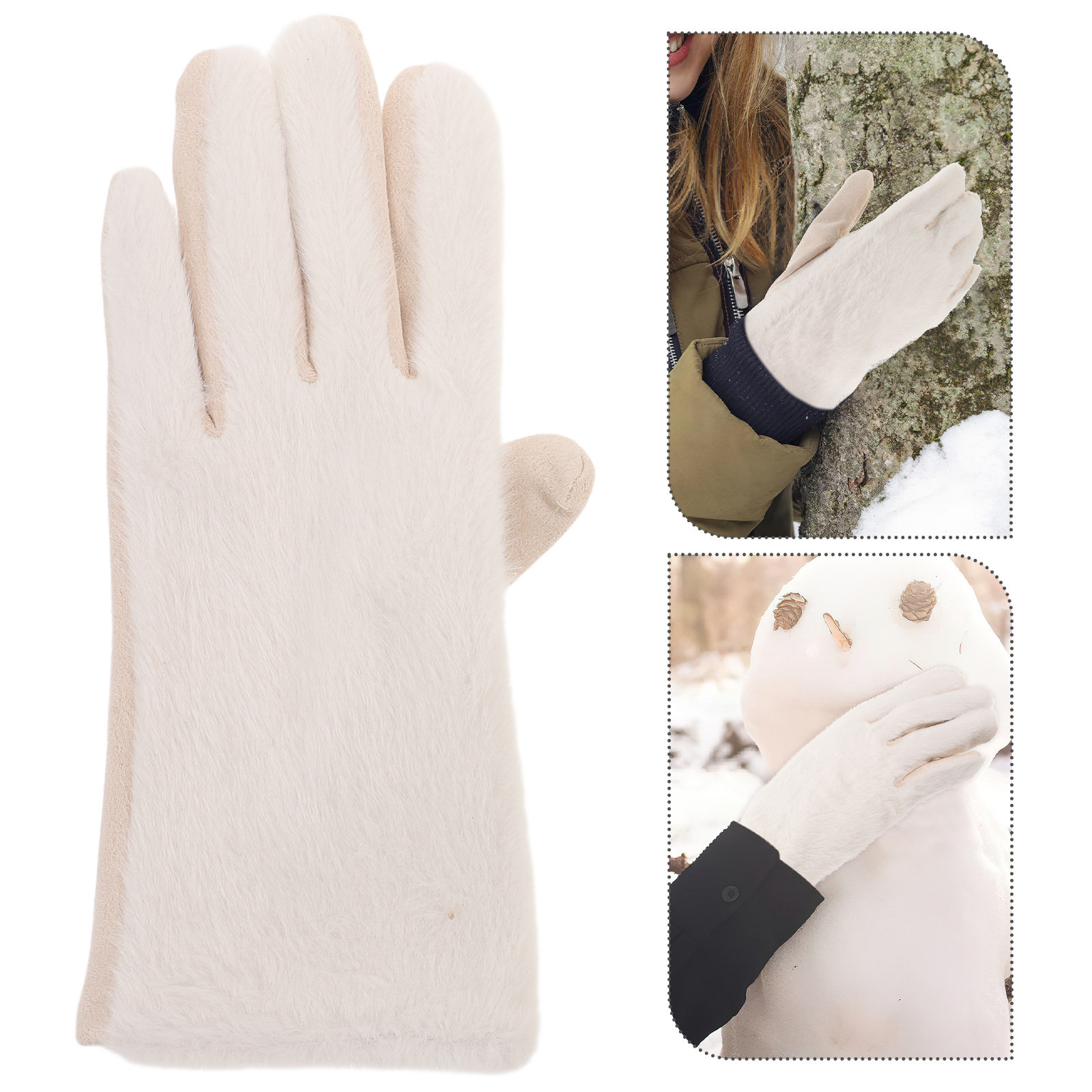 1Pair Fashion White Women Warm - Winter Glove Insulated incelemesi ve fiyatı