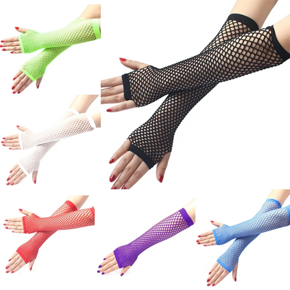 Women Neon Fishnet Long Finger - Fingerless Glove Knit incelemesi ve fiyatı