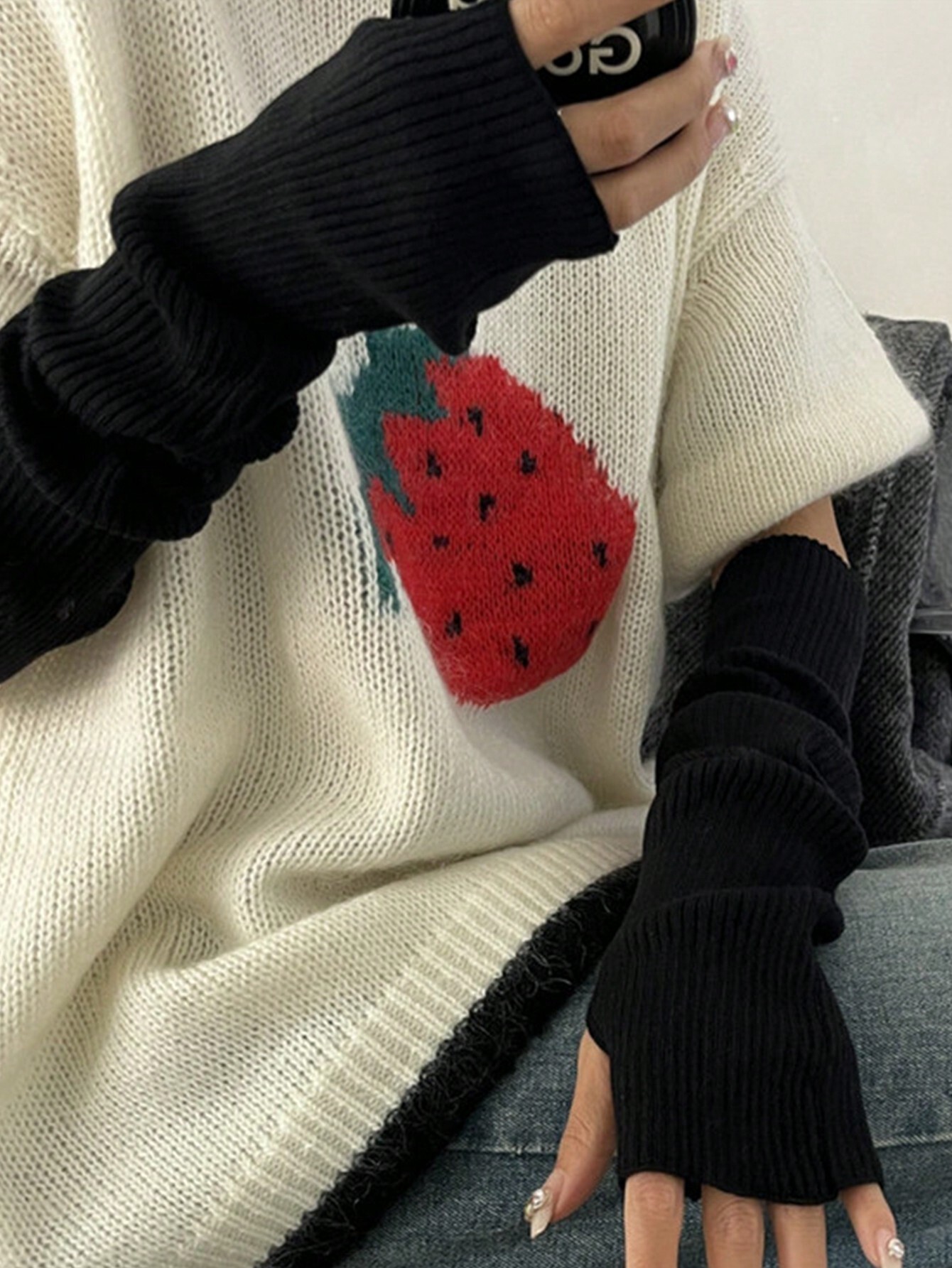 Black Fingerless Knitted Glove - Fingerless Glove Knit incelemesi ve fiyatı